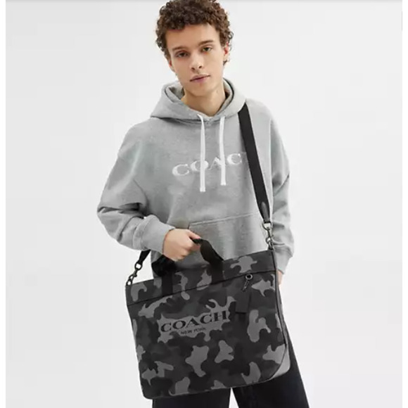 Coach Tote 38 Crossbody Bag Camo Print In Canvas/Gunmetal/Grey Multi CY805 NWT - Picture 6 of 10